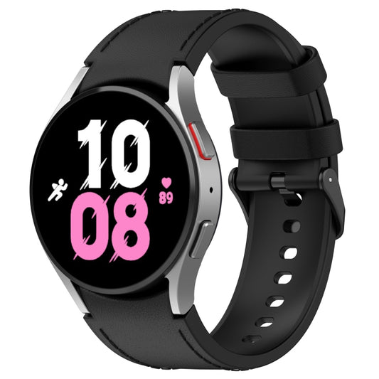 For Samsung Galaxy Watch 6 Classic Silicone Leather Black Buckle Watch Band(Black) - Watch Bands by buy2fix | Online Shopping UK | buy2fix