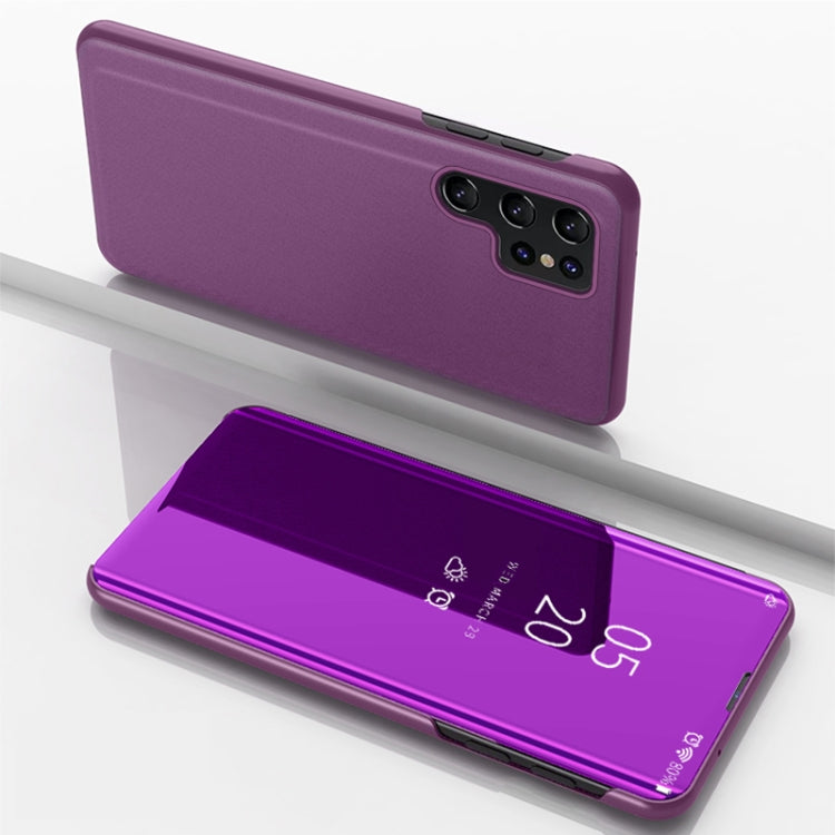 For Samsung Galaxy S24 Ultra 5G Plated Mirror Horizontal Flip Leather Phone Case with Holder(Purple) - Galaxy S24 Ultra 5G Cases by buy2fix | Online Shopping UK | buy2fix
