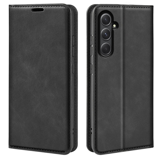 For Samsung Galaxy A55 Retro-skin Magnetic Suction Leather Phone Case(Black) - Galaxy Phone Cases by buy2fix | Online Shopping UK | buy2fix