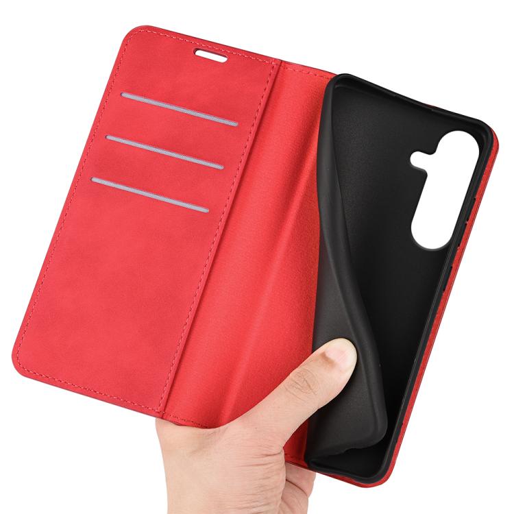 For Samsung Galaxy S25 5G Retro-skin Magnetic Suction Leather Phone Case(Red) - Galaxy S25 5G Cases by buy2fix | Online Shopping UK | buy2fix