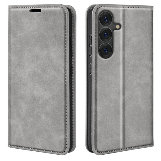 For Samsung Galaxy S25+ 5G Retro-skin Magnetic Suction Leather Phone Case(Grey) - Galaxy S25+ 5G Cases by buy2fix | Online Shopping UK | buy2fix