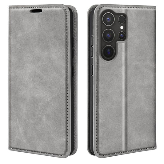 or Samsung Galaxy S25 Ultra 5G Retro-skin Magnetic Suction Leather Phone Case(Grey) - Galaxy S25 Ultra 5G Cases by buy2fix | Online Shopping UK | buy2fix