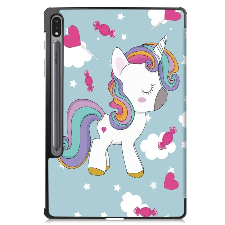 For Samsung Galaxy Tab S9 JUNSUNMAY Custer Painted 3-Fold Stand Leather Smart Tablet Case(Unicorn) - Galaxy Tab S9 Cases by JUNSUNMAY | Online Shopping UK | buy2fix