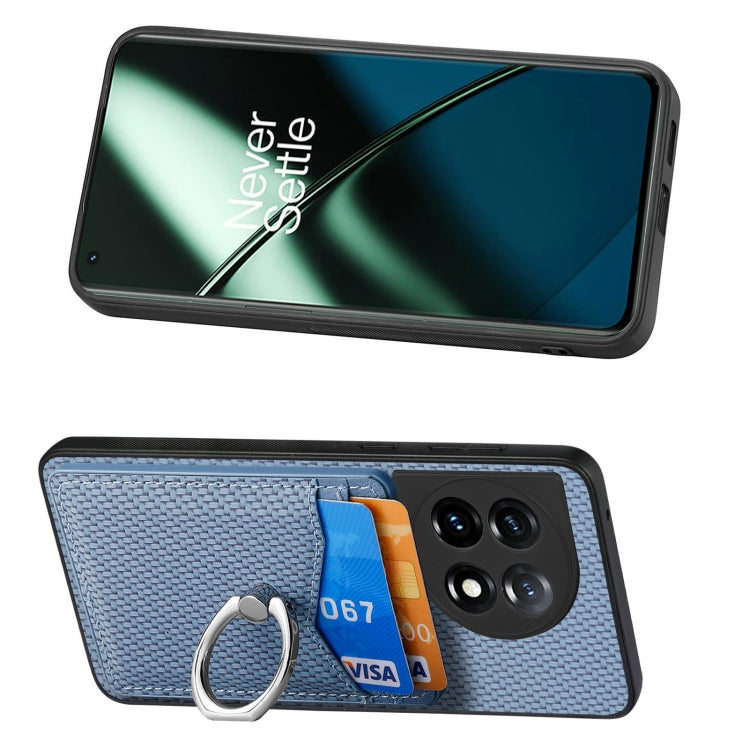 For OnePlus 11 Carbon Fiber Card Wallet Ring Holder Phone Case(Blue) - OnePlus Cases by buy2fix | Online Shopping UK | buy2fix