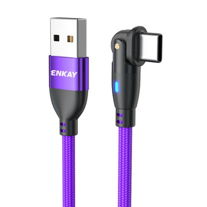 ENKAY 180 Degrees Rotating USB to Type-C 3A Fast Charging Data Cable with LED Light, Length:1m(Purple) - USB-C & Type-C Cable by ENKAY | Online Shopping UK | buy2fix