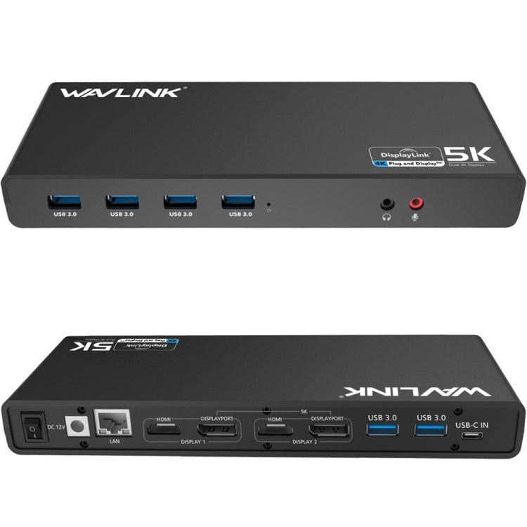 Wavlink UG69DK1 5K Type-C Dual Display USB 3.0 Video Gigabit Ethernet HDMI Docking Station, Plug:UK Plug -  by WAVLINK | Online Shopping UK | buy2fix