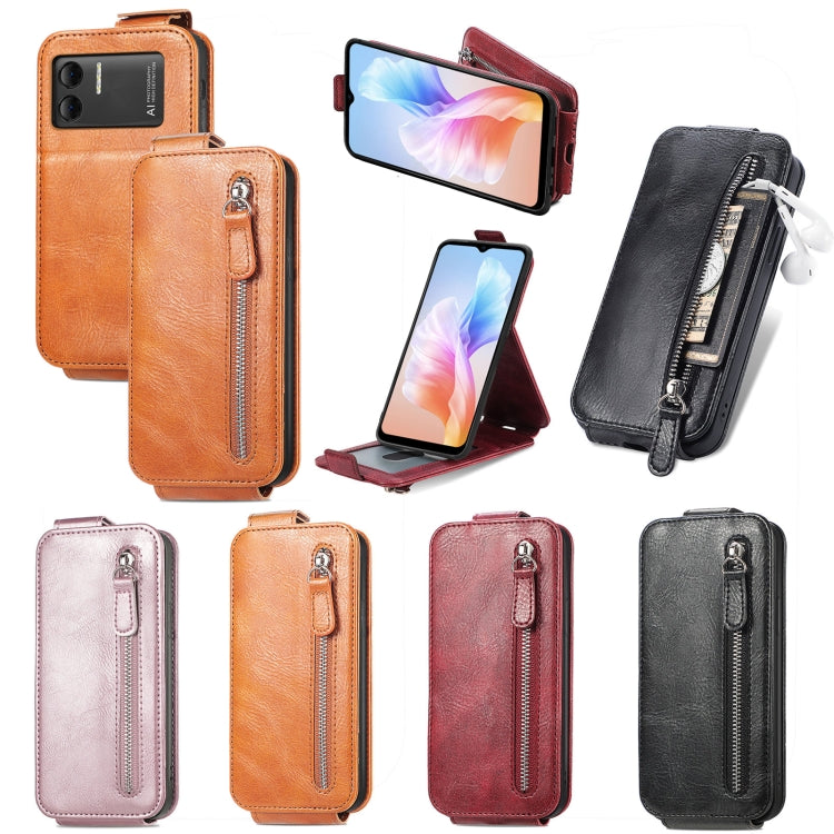 For DOOGEE X98 Pro / X98 Zipper Wallet Vertical Flip Leather Phone Case(Brown) - Doogee Cases by buy2fix | Online Shopping UK | buy2fix