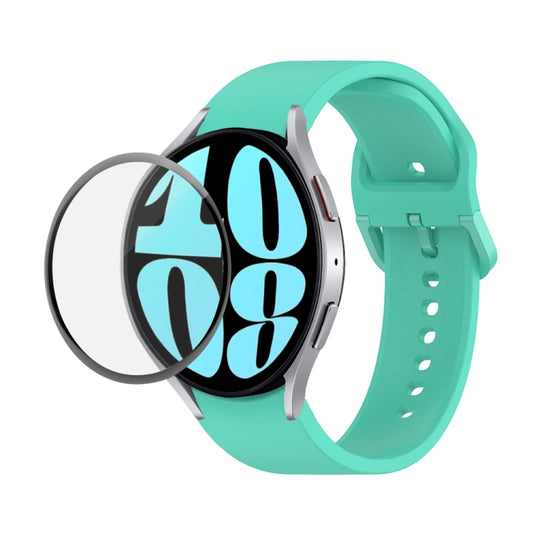 For Samsung Galaxy Watch6 40mm JUNSUNMAY Silicone Adjustable Strap + Full Coverage PMMA Screen Protector Kit(Cyan) - Watch Bands by JUNSUNMAY | Online Shopping UK | buy2fix