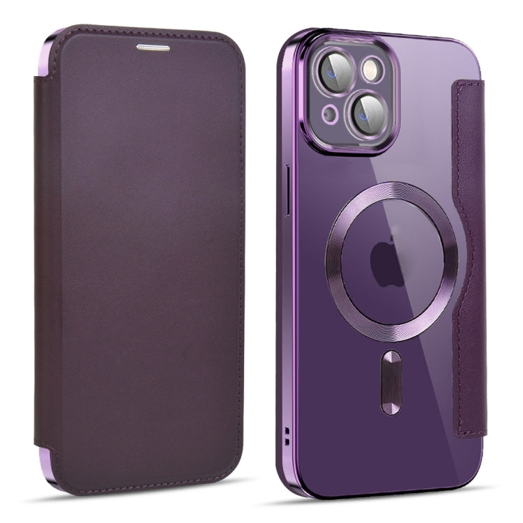 For iPhone 15 Plus MagSafe Magnetic RFID Anti-theft Leather Phone Case(Purple) - iPhone 15 Plus Cases by buy2fix | Online Shopping UK | buy2fix