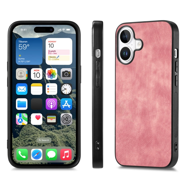 For iPhone 16 Vintage Leather PC Back Cover Phone Case(Pink) - iPhone 16 Cases by buy2fix | Online Shopping UK | buy2fix