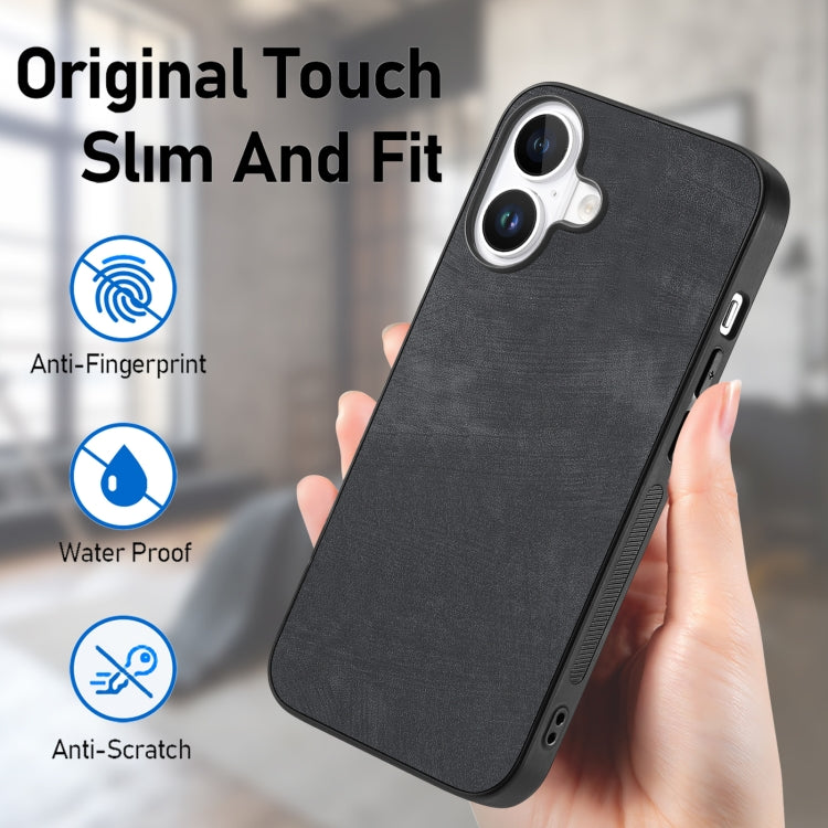 For iPhone 16 Plus Vintage Leather PC Back Cover Phone Case(Black) - iPhone 16 Plus Cases by buy2fix | Online Shopping UK | buy2fix