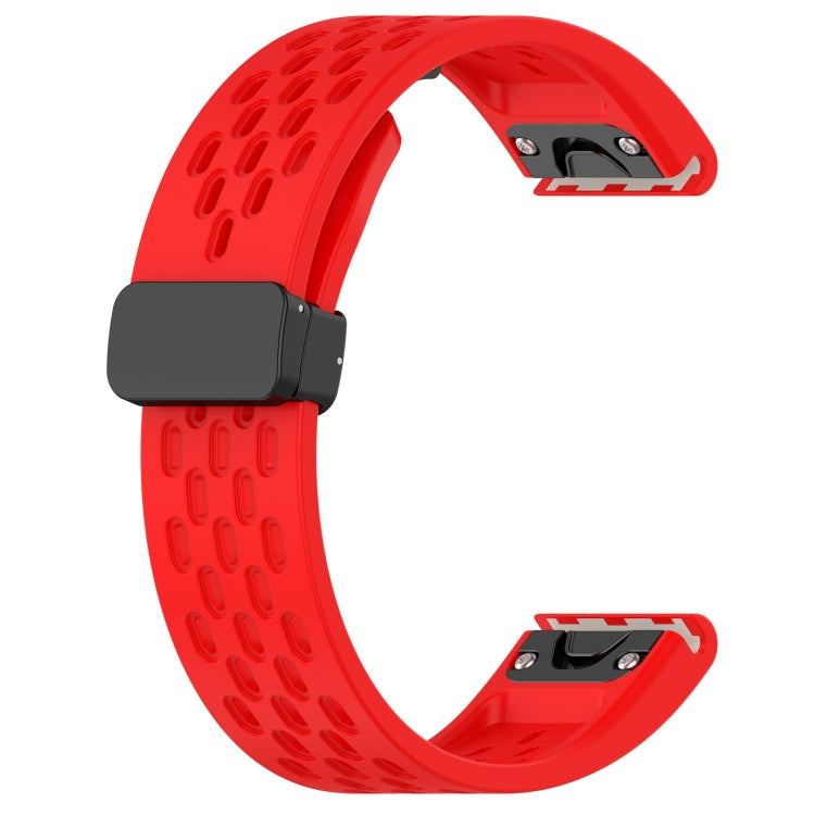 For Garmin Epix Pro 42mm 20mm Folding Buckle Hole Silicone Watch Band(Red) - Watch Bands by buy2fix | Online Shopping UK | buy2fix