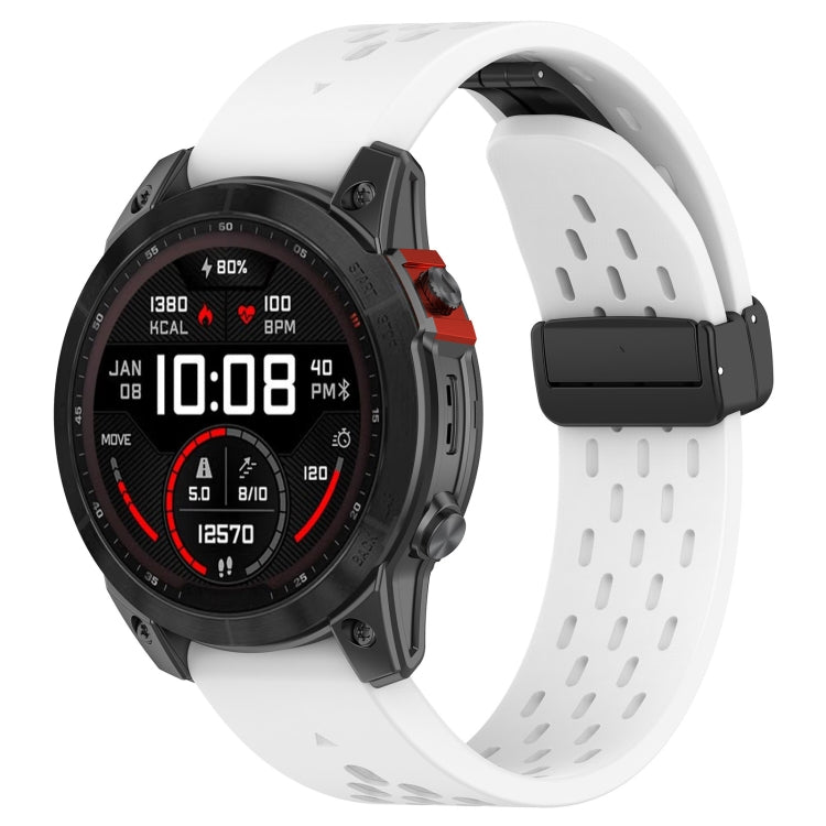 For Garmin Fenix 7X Pro Quick Release Holes Magnetic Buckle Silicone Watch Band(White) - Watch Bands by buy2fix | Online Shopping UK | buy2fix