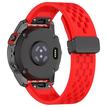 For Garmin Tactix 7 / Tactix DELTA Quick Release Holes Magnetic Buckle Silicone Watch Band(Red) - Watch Bands by buy2fix | Online Shopping UK | buy2fix