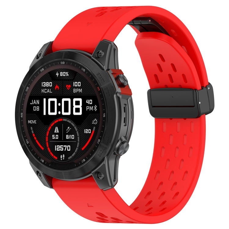 For Garmin Fenix 6X GPS / 6X Pro Quick Release Holes Magnetic Buckle Silicone Watch Band(Red) - Watch Bands by buy2fix | Online Shopping UK | buy2fix