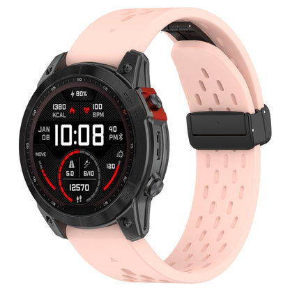 For Garmin Fenix 5x Sapphire Quick Release Holes Magnetic Buckle Silicone Watch Band(Pink) - Watch Bands by buy2fix | Online Shopping UK | buy2fix