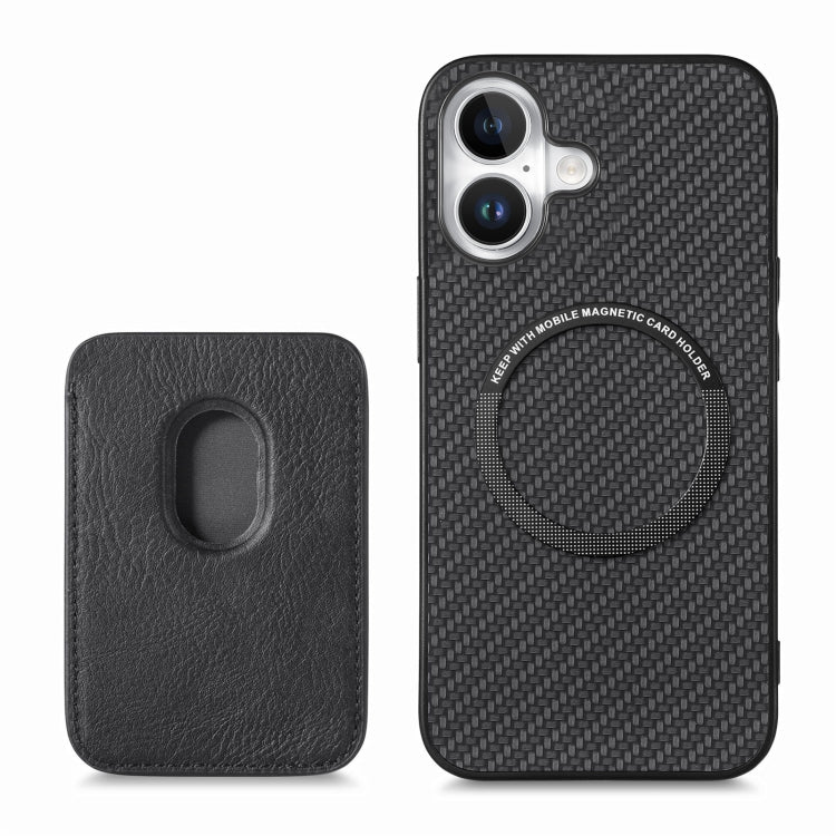 For iPhone 16 Carbon Fiber Leather Card Magsafe Phone Case(Black) - iPhone 16 Cases by buy2fix | Online Shopping UK | buy2fix