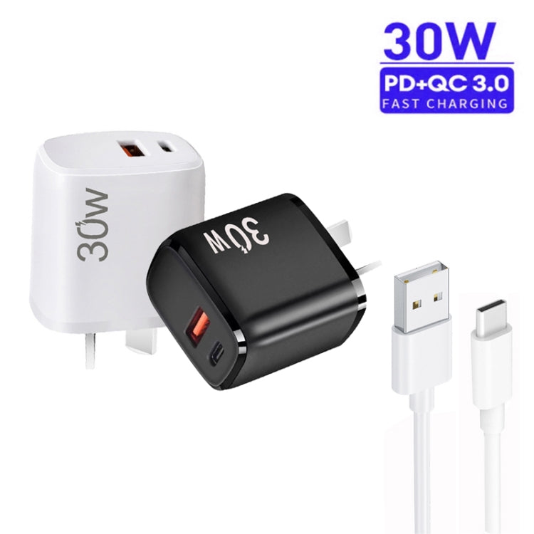 PD30W USB-C / Type-C + QC3.0 USB Charger with 1m USB to Type-C Data Cable, AU Plug(White) - USB Charger by buy2fix | Online Shopping UK | buy2fix