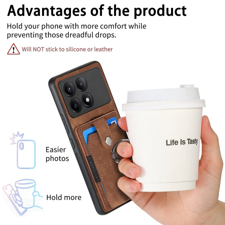 For Xiaomi Redmi K70E Retro Skin-feel Ring Card Wallet Phone Case(Brown) - K70E Cases by buy2fix | Online Shopping UK | buy2fix