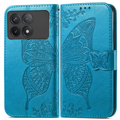 For Xiaomi Redmi K70 Butterfly Love Flower Embossed Leather Phone Case(Blue) - K70 Cases by buy2fix | Online Shopping UK | buy2fix