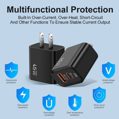 45PQ 45W PD25W + QC3.0 20W USB Fully Compatible Super Fast Charger, US Plug(Black) - USB Charger by buy2fix | Online Shopping UK | buy2fix