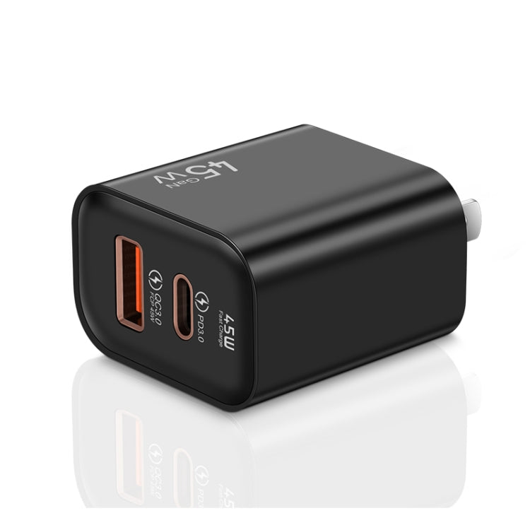 45PQ 45W PD25W + QC3.0 20W USB Super Fast Charger with Type-C to Type-C Cable, US Plug(Black) - USB Charger by buy2fix | Online Shopping UK | buy2fix