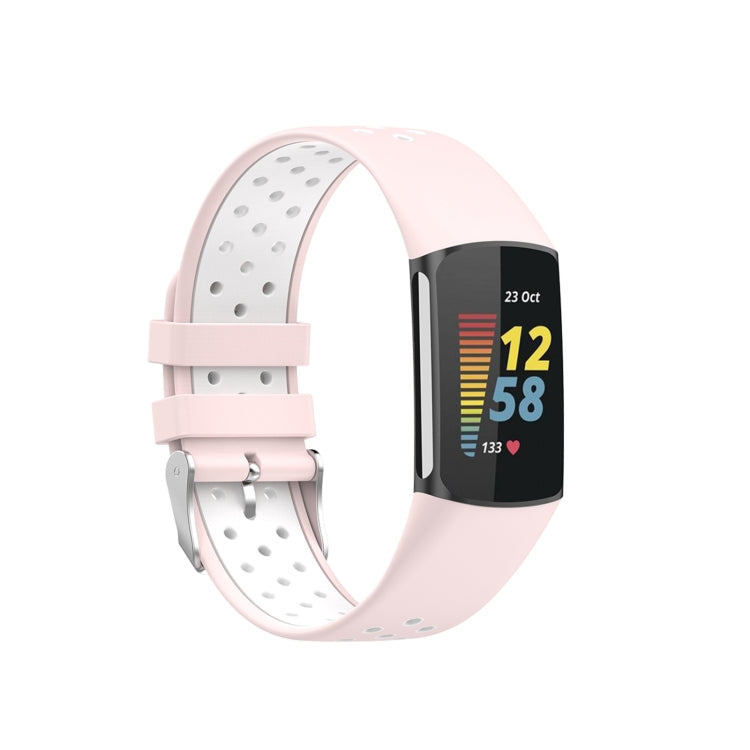 For Fitbit Charge 6 Dual Color Breathable Silicone Watch Band(Pink+White) - Watch Bands by buy2fix | Online Shopping UK | buy2fix