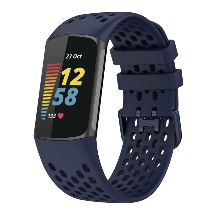 For Fitbit Charge 6 Solid Color Breathable Sports Silicone Watch Band(Dark Blue) - Watch Bands by buy2fix | Online Shopping UK | buy2fix