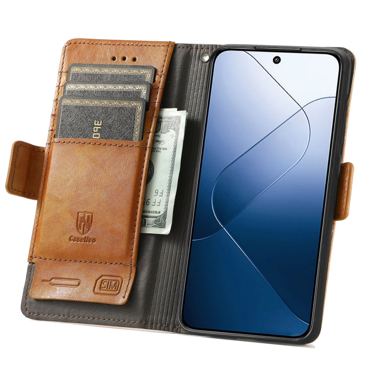 For Xiaomi 14 Pro CaseNeo Splicing Dual Magnetic Buckle Leather Phone Case(Khaki) - 14 Pro Cases by buy2fix | Online Shopping UK | buy2fix