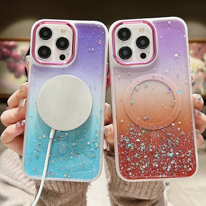 For iPhone 15 Pro Max Multicolor Gradient Glitter Sequin MagSafe TPU Phone Case(Blue+Vert Anis) - iPhone 15 Pro Max Cases by buy2fix | Online Shopping UK | buy2fix