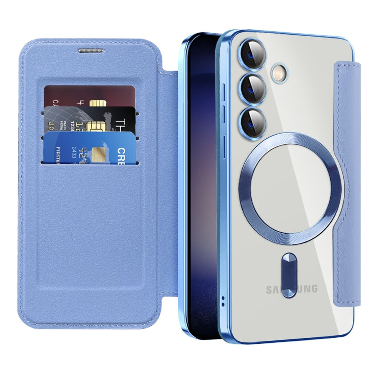 For Samsung Galaxy S25 5G Shield MagSafe RFID Anti-theft Leather Phone Case(Blue) - Galaxy S25 5G Cases by buy2fix | Online Shopping UK | buy2fix