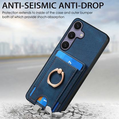 For Samsung Galaxy S25+ 5G Retro Splitable Magnetic Card Bag Leather Phone Case(Blue) - Galaxy Phone Cases by buy2fix | Online Shopping UK | buy2fix