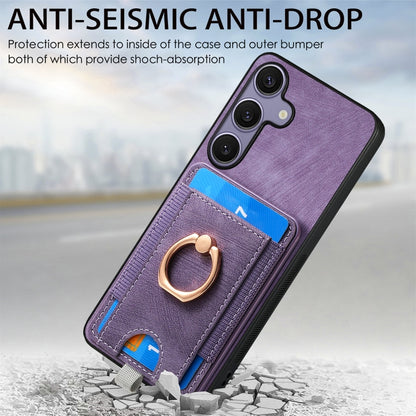 For Samsung Galaxy S25+ 5G Retro Splitable Magnetic Card Bag Leather Phone Case(Purple) - Galaxy Phone Cases by buy2fix | Online Shopping UK | buy2fix