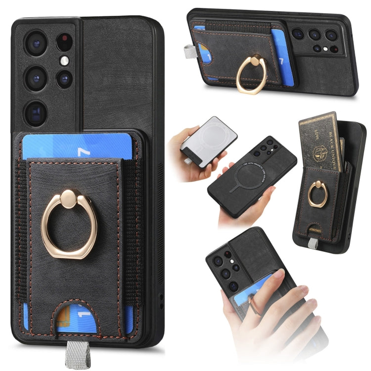 For Samsung Galaxy S25 Ultra 5G Retro Splitable Magnetic Card Bag Leather Phone Case(Black) - Galaxy Phone Cases by buy2fix | Online Shopping UK | buy2fix