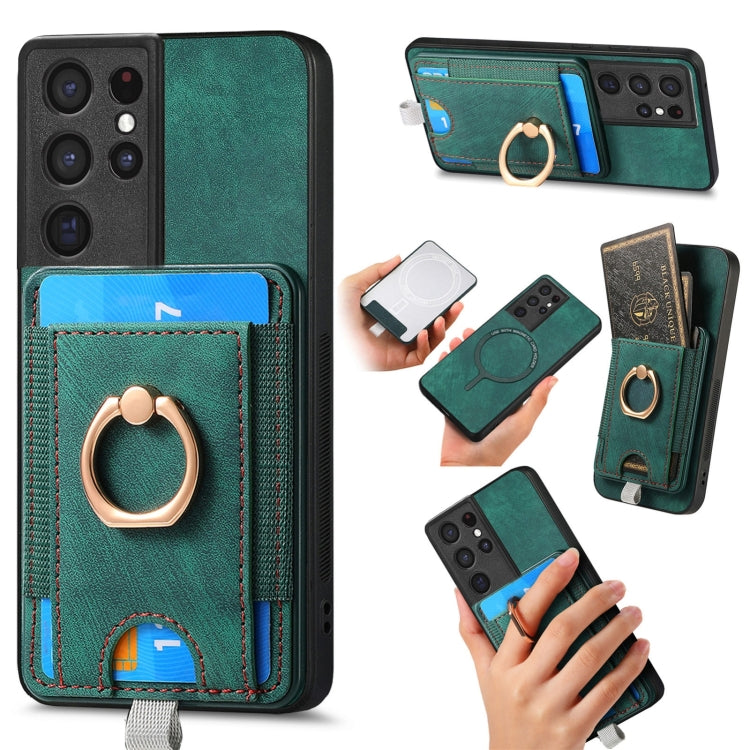 For Samsung Galaxy S25 Ultra 5G Retro Splitable Magnetic Card Bag Leather Phone Case(Green) - Galaxy Phone Cases by buy2fix | Online Shopping UK | buy2fix