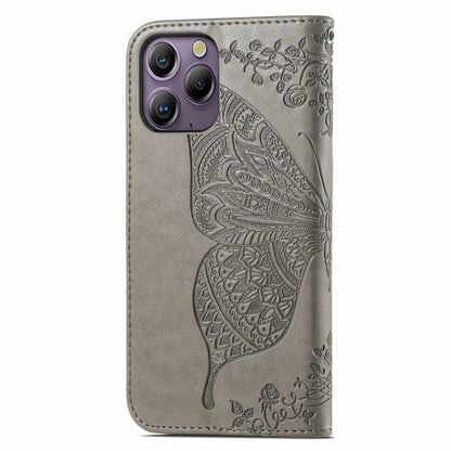 For Blackview A96 Butterfly Love Flower Embossed Leather Phone Case(Gray) - More Brand by buy2fix | Online Shopping UK | buy2fix