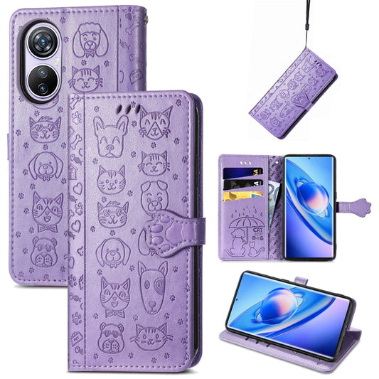 For Blackview A200 Pro Cat and Dog Embossed Leather Phone Case(Purple) - More Brand by buy2fix | Online Shopping UK | buy2fix