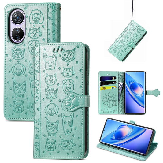 For Blackview A200 Pro Cat and Dog Embossed Leather Phone Case(Green) - More Brand by buy2fix | Online Shopping UK | buy2fix