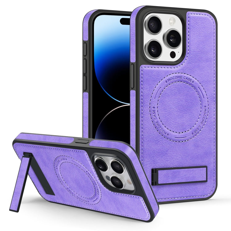 For iPhone 14 Pro Max Multi-function Holder MagSafe PU Phone Case(Purple) - iPhone 14 Pro Max Cases by buy2fix | Online Shopping UK | buy2fix