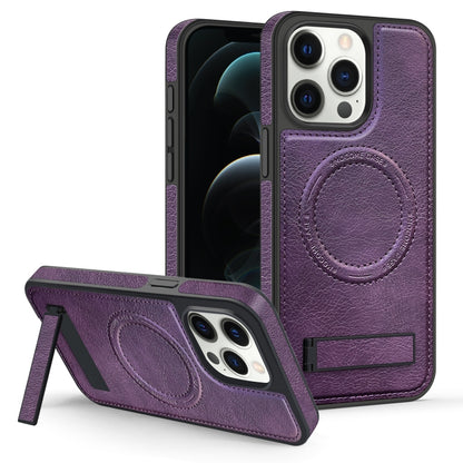 For iPhone 12 Pro Max Multi-function Holder MagSafe PU Phone Case(Mulberry) - iPhone 12 Pro Max Cases by buy2fix | Online Shopping UK | buy2fix