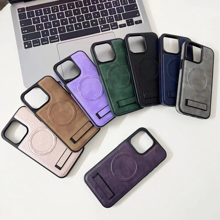 For iPhone 14 Multi-function Holder MagSafe PU Phone Case(Mulberry) - iPhone 14 Cases by buy2fix | Online Shopping UK | buy2fix