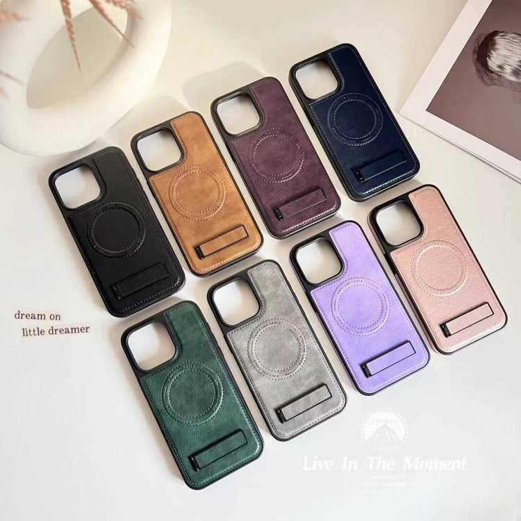 For iPhone 14 Pro Multi-function Holder MagSafe PU Phone Case(Mulberry) - iPhone 14 Pro Cases by buy2fix | Online Shopping UK | buy2fix