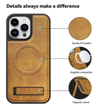 For iPhone 15 Pro Multi-function Holder MagSafe PU Phone Case(Brown) - iPhone 15 Pro Cases by buy2fix | Online Shopping UK | buy2fix