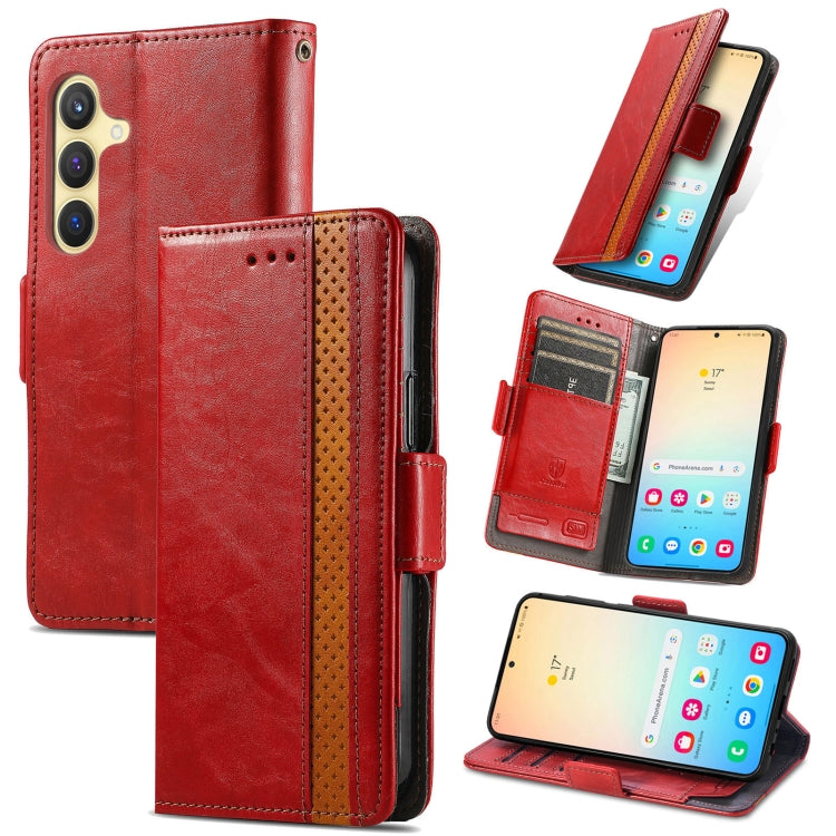 For Samsung Galaxy S25+ 5G CaseNeo Splicing Dual Magnetic Buckle Leather Phone Case(Red) - Galaxy S25+ 5G Cases by CaseNeo | Online Shopping UK | buy2fix