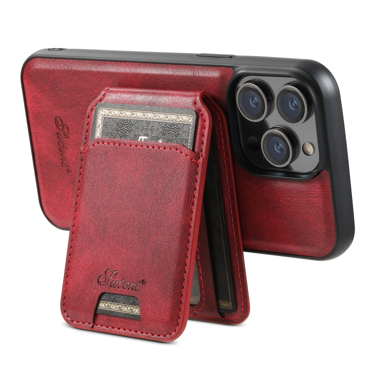 For iPhone 15 Pro Max Suteni H15 MagSafe Oil Eax Leather Detachable Wallet Back Phone Case(Red) - iPhone 15 Pro Max Cases by Suteni | Online Shopping UK | buy2fix