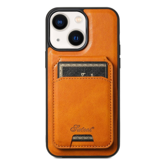 For iPhone 14 Suteni H15 MagSafe Oil Eax Leather Detachable Wallet Back Phone Case(Khaki) - iPhone 14 Cases by Suteni | Online Shopping UK | buy2fix