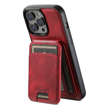 For iPhone 14 Pro Suteni H15 MagSafe Oil Eax Leather Detachable Wallet Back Phone Case(Red) - iPhone 14 Pro Cases by Suteni | Online Shopping UK | buy2fix