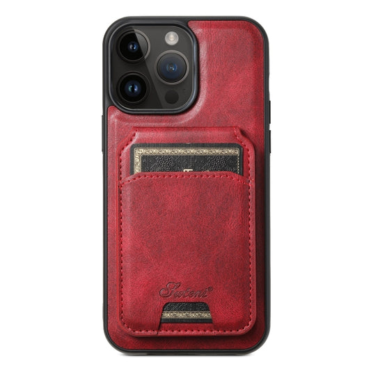 For iPhone 14 Pro Max Suteni H15 MagSafe Oil Eax Leather Detachable Wallet Back Phone Case(Red) - iPhone 14 Pro Max Cases by Suteni | Online Shopping UK | buy2fix