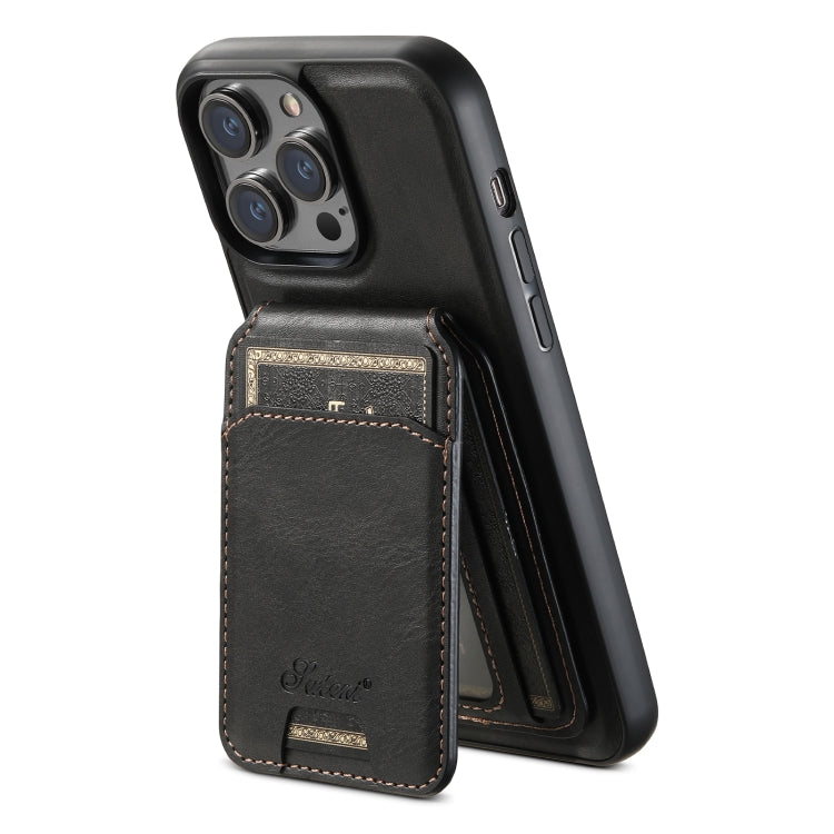 For iPhone 12 Pro Suteni H15 MagSafe Oil Eax Leather Detachable Wallet Back Phone Case(Black) - iPhone 12 / 12 Pro Cases by Suteni | Online Shopping UK | buy2fix