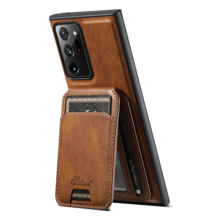 For Samsung Galaxy Note20 5G Suteni H15  Oil Eax Leather Detachable Wallet Back Phone Case(Brown) - Galaxy Note20 Cases by Suteni | Online Shopping UK | buy2fix